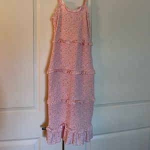 Pink Floral Ruffle Midi Dress